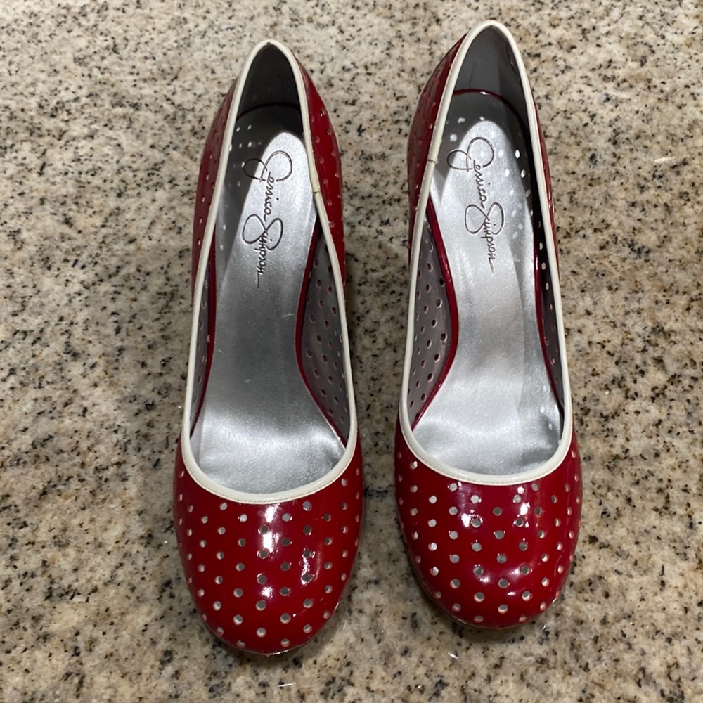 Red patent leather heels